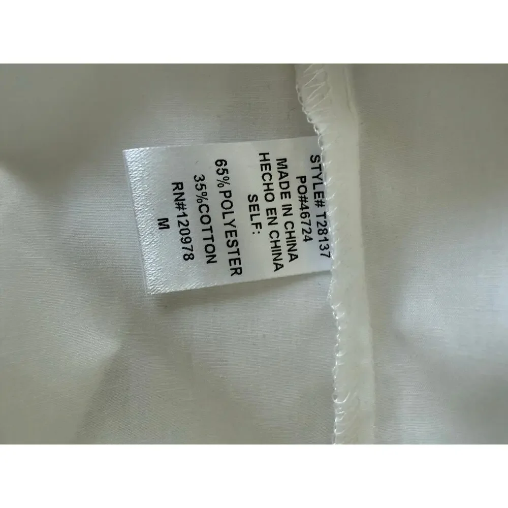 Entro NWT Off White Blue Embroidered Bubble Sleeve Blouse M